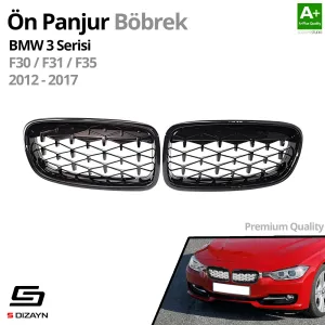 S-Dizayn Bmw 3 Serisi F30/F31/F35 Ön Panjur Böbrek Parlak Siyah Piano Black Diamond Model 2012-2017 thumb 2