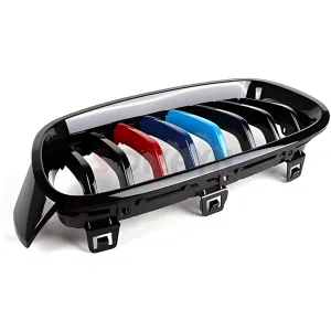 S-Dizayn Bmw 3 Serisi F30/F31/F35 Ön Panjur Böbrek Parlak Siyah Piano Black M Renkli 11'li Düz Model 2012-2017 thumb 4