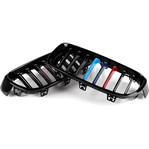 S-Dizayn Bmw 3 Serisi F30/F31/F35 Ön Panjur Böbrek Parlak Siyah Piano Black M Renkli 8'li Düz Model 2012-2017 thumb 3