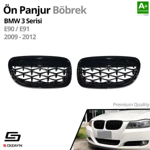 S-Dizayn Bmw 3 Serisi E90/E91 Ön Panjur Böbrek Parlak Siyah Piano Black Diamond Model 2009-2012 - Görsel 2