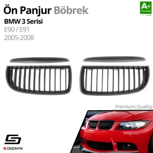 S-Dizayn Bmw 3 Serisi E90/E91 Ön Panjur Böbrek Parlak Siyah Piano Black Düz Model 2005-2008 thumb 2