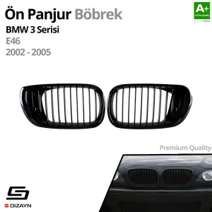 S-Dizayn Bmw 3 Serisi E46 Ön Panjur Böbrek Parlak Siyah Piano Black M3 Model 2002-2005 - Görsel 2