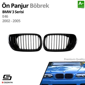 S-Dizayn Bmw 3 Serisi E46 Ön Panjur Böbrek Parlak Siyah Piano Black Düz Model 2002-2005 thumb 2