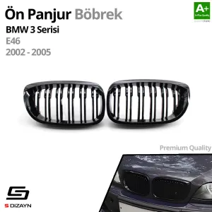 S-Dizayn Bmw 3 Serisi E46 Coupe Ön Panjur Böbrek Parlak Siyah Piano Black M3 Model 2002-2005 - Görsel 2