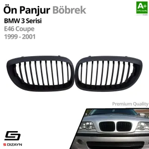 S-Dizayn Bmw 3 Serisi E46 Coupe Ön Panjur Böbrek Parlak Siyah Piano Black Düz Model 1999-2001 thumb 2