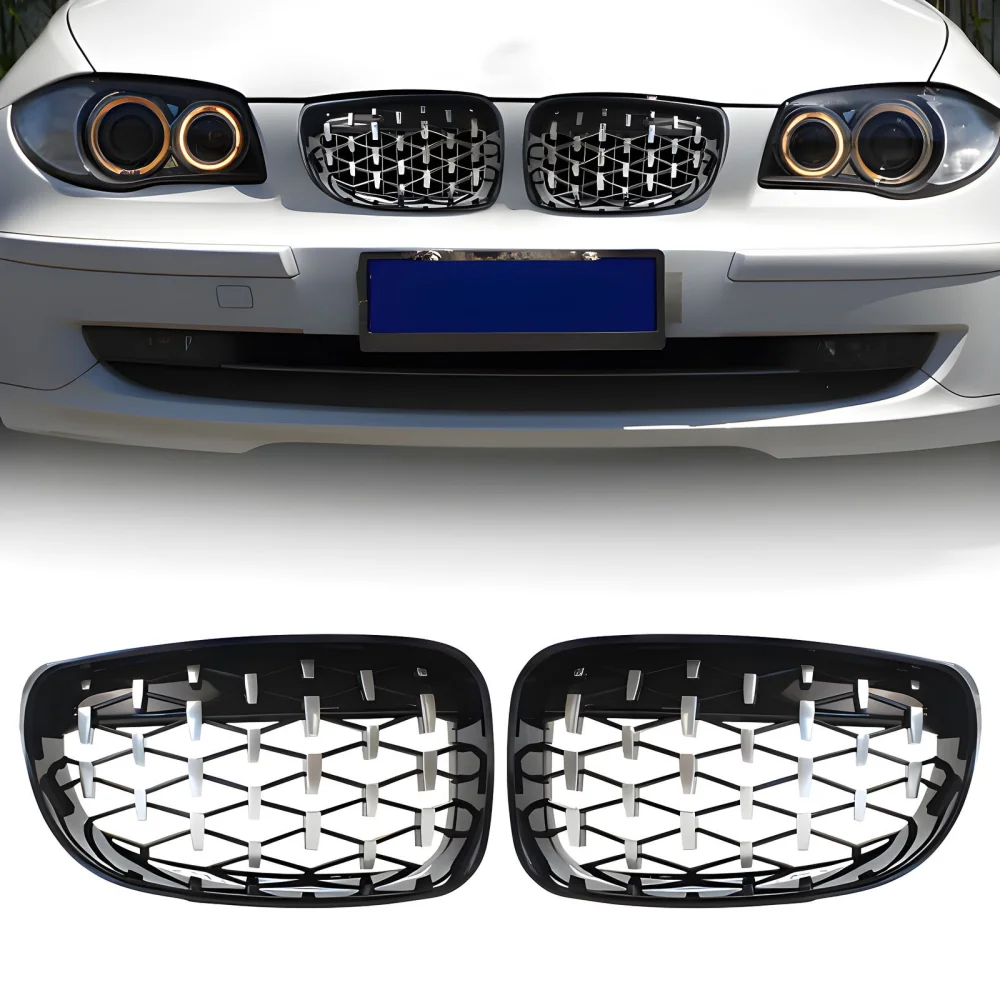 Drs Tuning Bmw 1 Serisi E81/E87 Ön Panjur Böbrek Parlak Siyah Çerçeveli Krom Diamond Model 2008-2012