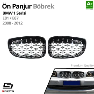 S-Dizayn Bmw 1 Serisi E81/E87 Ön Panjur Böbrek Parlak Siyah Çerçeveli Krom Diamond Model 2008-2012 - Görsel 2