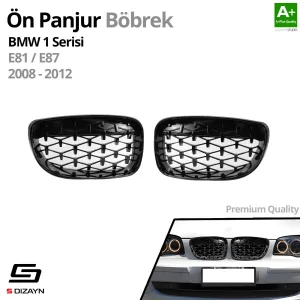 S-Dizayn Bmw 1 Serisi E81/E87 Ön Panjur Böbrek Parlak Siyah Piano Black Diamond Model 2008-2012 - Görsel 2