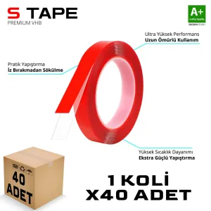 S-Dizayn Çift Taraflı Bant 10mm x 33 Metre Şeffaf Silikon VHB Bant 40'lı Koli A+Kalite						                VHB &Ccedil;ift Taraflı Şeffaf Bant
&bull; &Ccedil;i