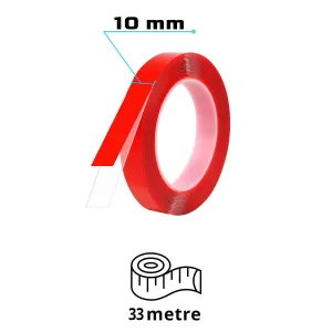 S-Dizayn Çift Taraflı Bant 10mm x 33 Metre Şeffaf Silikon VHB Bant 40'lı Koli A+Kalite thumb 2