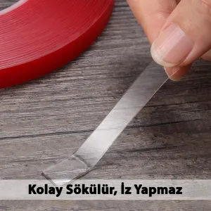 S-Dizayn Çift Taraflı Bant 10mm x 33 Metre Şeffaf Silikon VHB Bant 40'lı Koli A+Kalite thumb 3