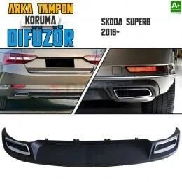 Skoda SuperB Uyumlu Arka Tampon Difüzör Egzozlu OEM Stil 2016 Üzeri Parça