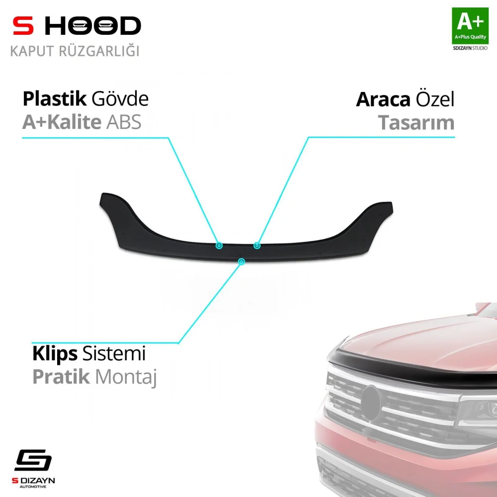 Renault Uyumlu Clio Symbol ABS Plastik Kaput Rüzgarlığı 2009-2013 A+Kalite Parça