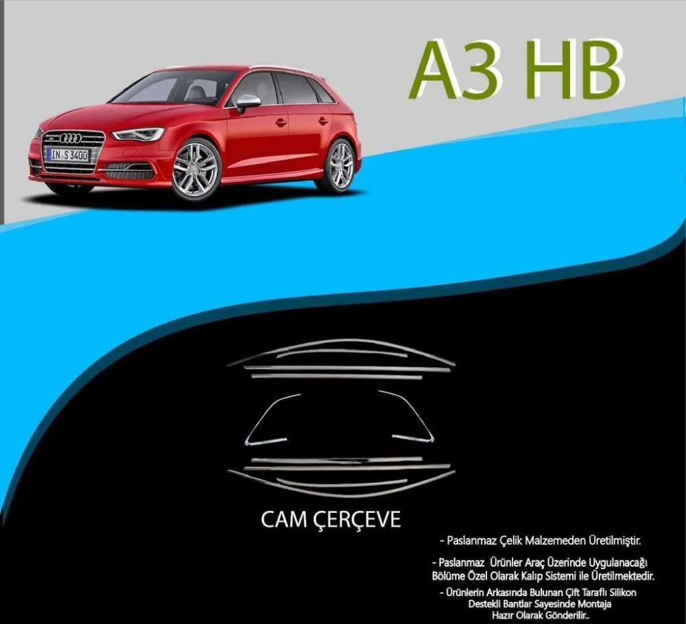 Audi A3 Uyumlu Hatchback Krom Cam Çerçevesi 10 Parça A3 8V (2012-2019)