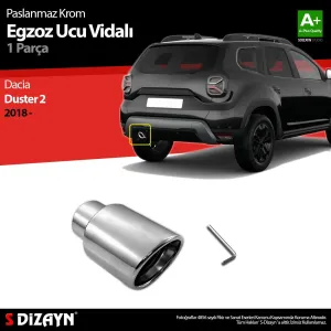 S-Dizayn Dacia Duster 2 Krom Egzoz Ucu Vidalı 60mm Çap 2018-2023&Uuml;r&uuml;n &Ouml;zellikleri:Krom egzoz ucu Duster araca &ouml;zel olarak &uuml;retilmiştir. 