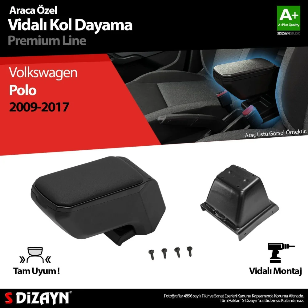 Drs Tuning VW Polo 5 ABS Vidalı Kol Dayama Kolçak Siyah 2009-2017 A+Kalite