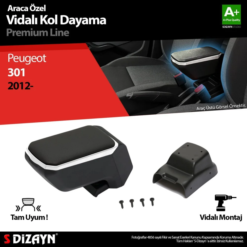 Drs Tuning Peugeot 301 ABS Vidalı Kol Dayama Kolçak Gri 2012-2017 A+Kalite