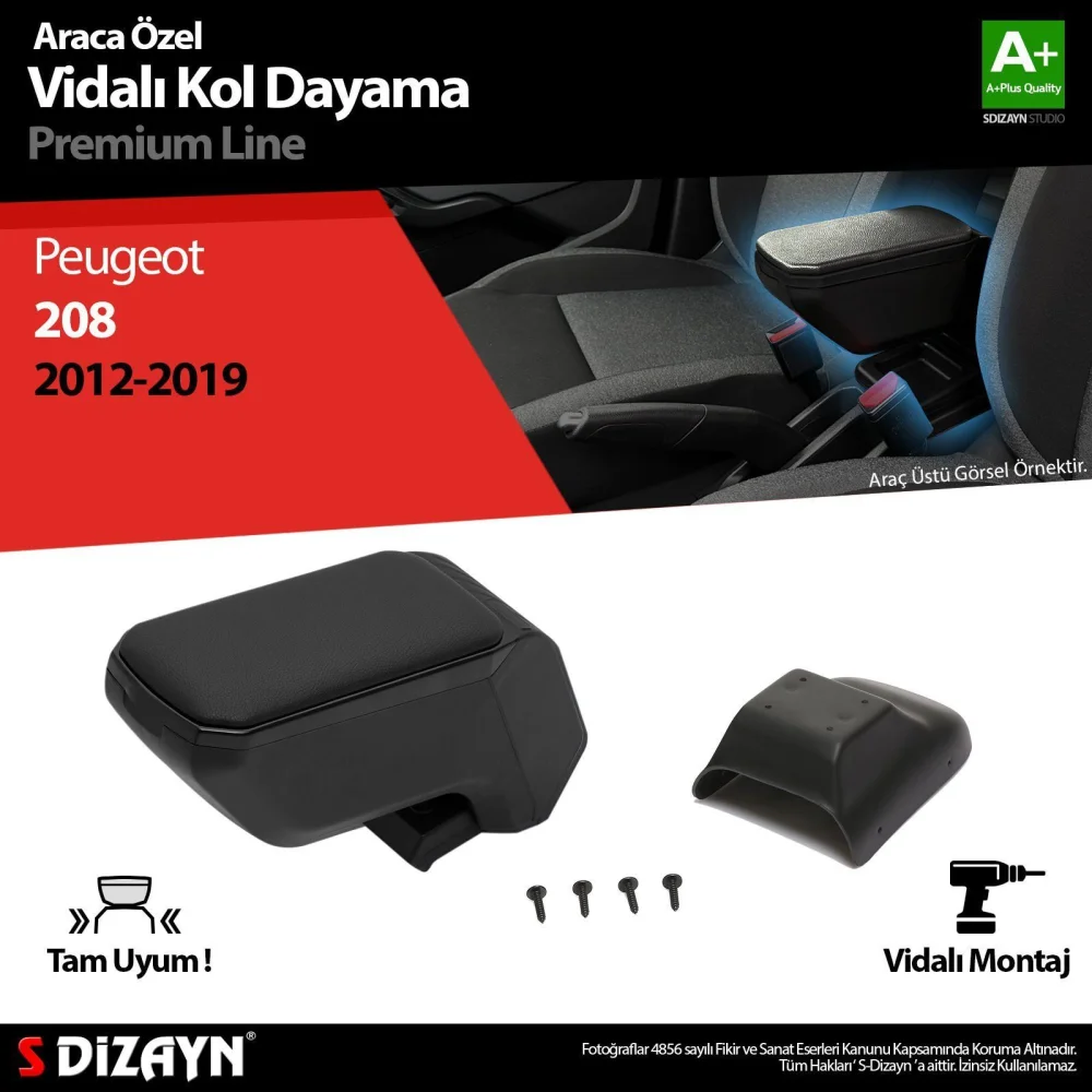 Drs Tuning Peugeot 208 ABS Vidalı Kol Dayama Kolçak Siyah 2012-2019 A+Kalite