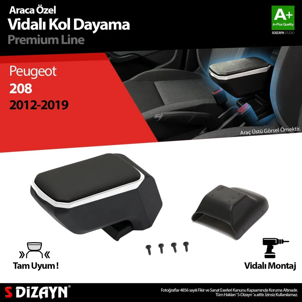 Drs Tuning Peugeot 208 ABS Vidalı Kol Dayama Kolçak Gri 2012-2019 A+Kalite