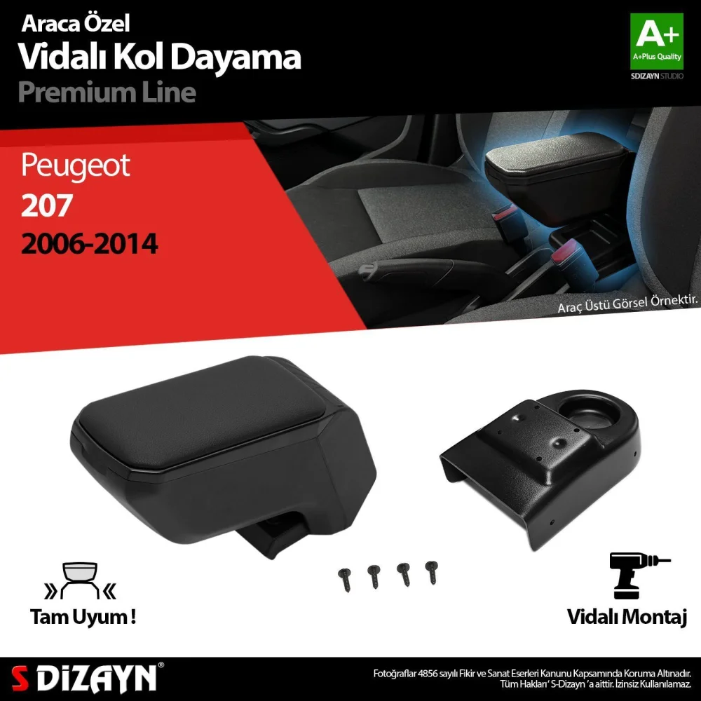 Drs Tuning Peugeot 207 ABS Vidalı Kol Dayama Kolçak Siyah 2006-2014 A+Kalite