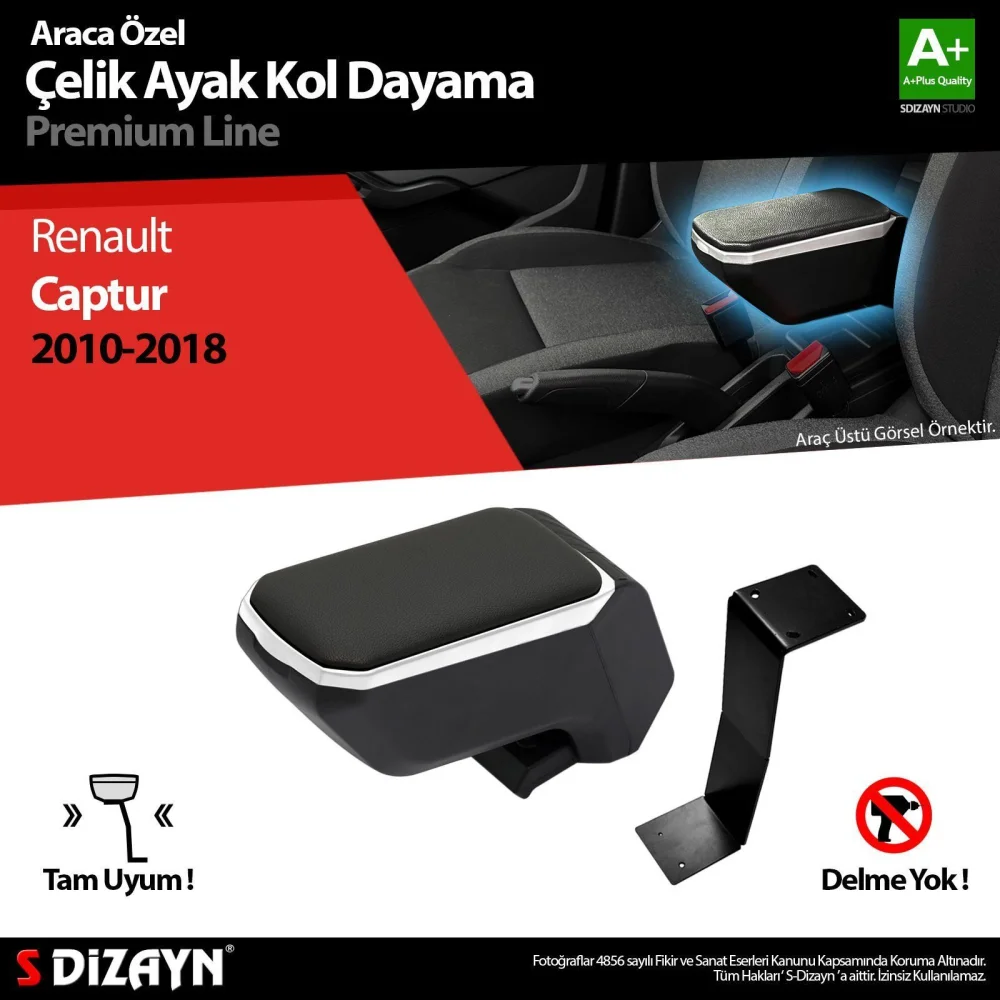 Drs Tuning Renault Captur Kol Dayama Kolçak Çelik Ayaklı ABS Gri 2010-2018 A+Kalite