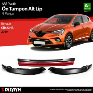 Renault Clio 2019-2023 (BJA) uyumlu 5 Hatchback ABS Plastik Ön Tampon Alt Lip Kırmızı Ekli 4 Parça. 2019 Üzeri A+Kalite Parça modelleri Oto Aksesuar Shop'de.