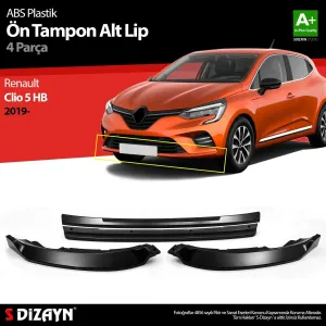 Renault Clio 2019-2023 (BJA) uyumlu 5 Hatchback ABS Plastik Ön Tampon Alt Lip Siyah Ekli 4 Parça. 2019 Üzeri A+Kalite Parça modelleri Oto Aksesuar Shop'de.