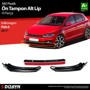 Volkswagen Polo 2017-Günümüz (AW) uyumlu 6 ABS Plastik Ön Tampon Alt Lip Kırmızı Ekli 4 Parça. 2017 Üzeri A+Kalite Parça modelleri Oto Aksesuar Shop'de.