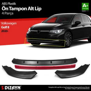 Volkswagen Golf 2019-Günümüz (Mk8) uyumlu 8 ABS Plastik Ön Tampon Alt Lip Kırmızı Ekli 4 Parça. 2020 Üzeri A+Kalite Parça modelleri Oto Aksesuar Shop'de.