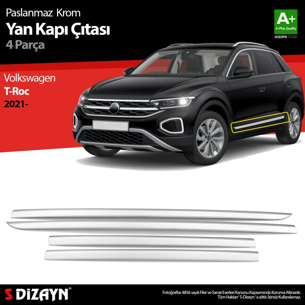 Drs Tuning VW T-Roc Makyajlı Krom Yan Kapı Çıtası 4 Prç. 2021-2025