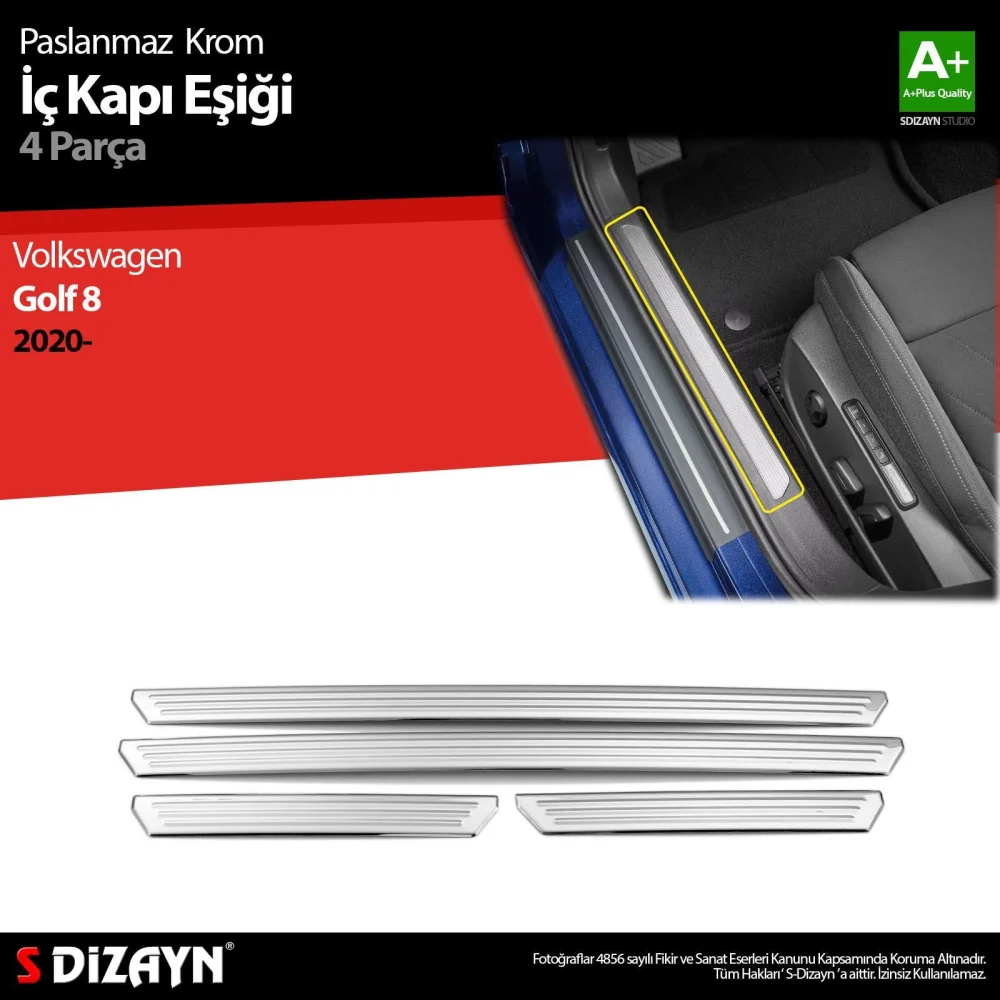 Drs Tuning VW Golf 8 HB Krom İç Kapı Eşiği 4 Prç. 2020-2024