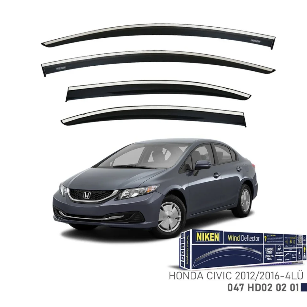 Honda Uyumlu Civic 2012-2016 Model Kromlu Cam Rüzgarlığı 4Lü Parça