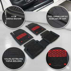 Skoda Uyumlu Felicia Havuzlu Universal Paspas Krom Kırmızı Parça - Görsel 3