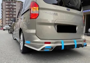 Tourneo Uyumlu Courier Egzoz Görünümlü Arka Tampon Eki (Plastik)