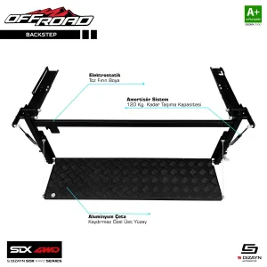 





S-Dizayn Sdx Off Road Pickup Kasa Basamağı BackStep UniversalAraç kasa kapağına montaj yapılan ve basamak görevi gören bu ürün;Kaydırmaz aluminyum çeta üs