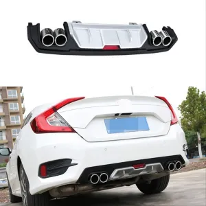 Honda Civic Uyumlu Fc5 2016-2020 Difüzör 4 Egzozlu Silver thumb 3