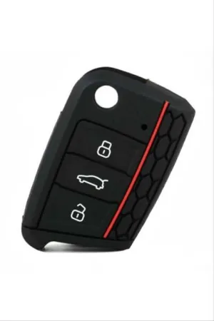 Volkswagen Sustalı Uyumlu Silikon Anahtar Kılıfı - Kırmızı Çizgili thumb 1