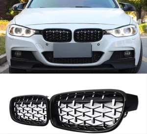 Bmw 3 Uyumlu Serisi F30 2012-2018 Böbrek Diamond Panjur Piano Black- thumb 4