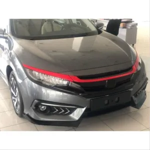 Honda Civic Uyumlu Fc5 2016-2020 Ön Panjur Kas Kaplama Kırmızı thumb 2