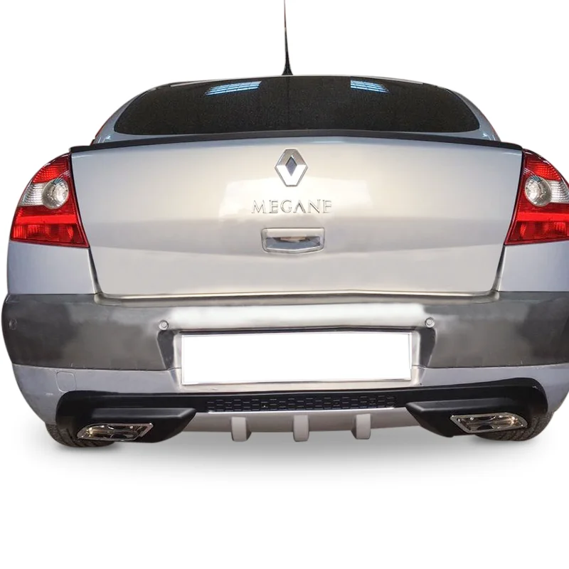 Renault Megane Uyumlu 2 Egzoz Görünümlü Universal Arka Tampon Eki - Difüzör (Plastik)