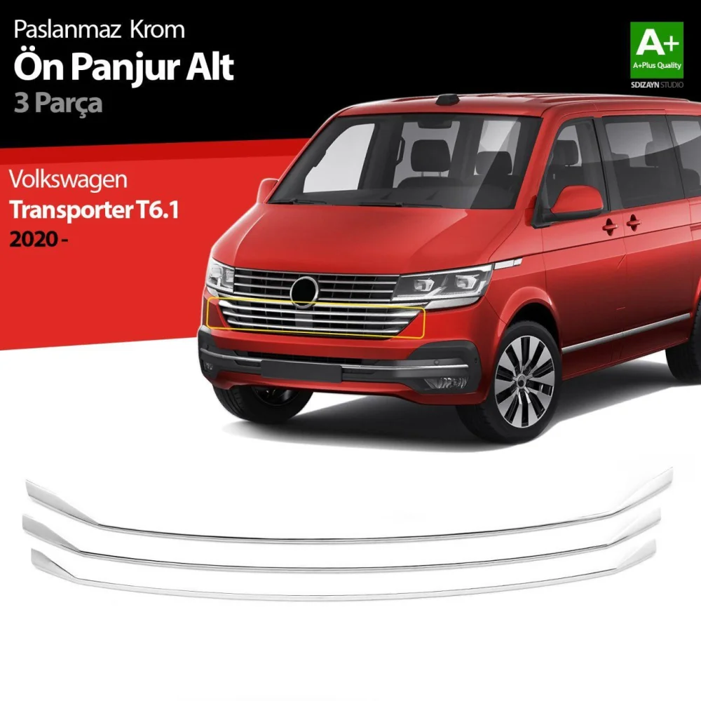 Drs Tuning VW Transporter T6.1 Krom Ön Panjur Alt Çıtası 3 Prç. 2020-2025