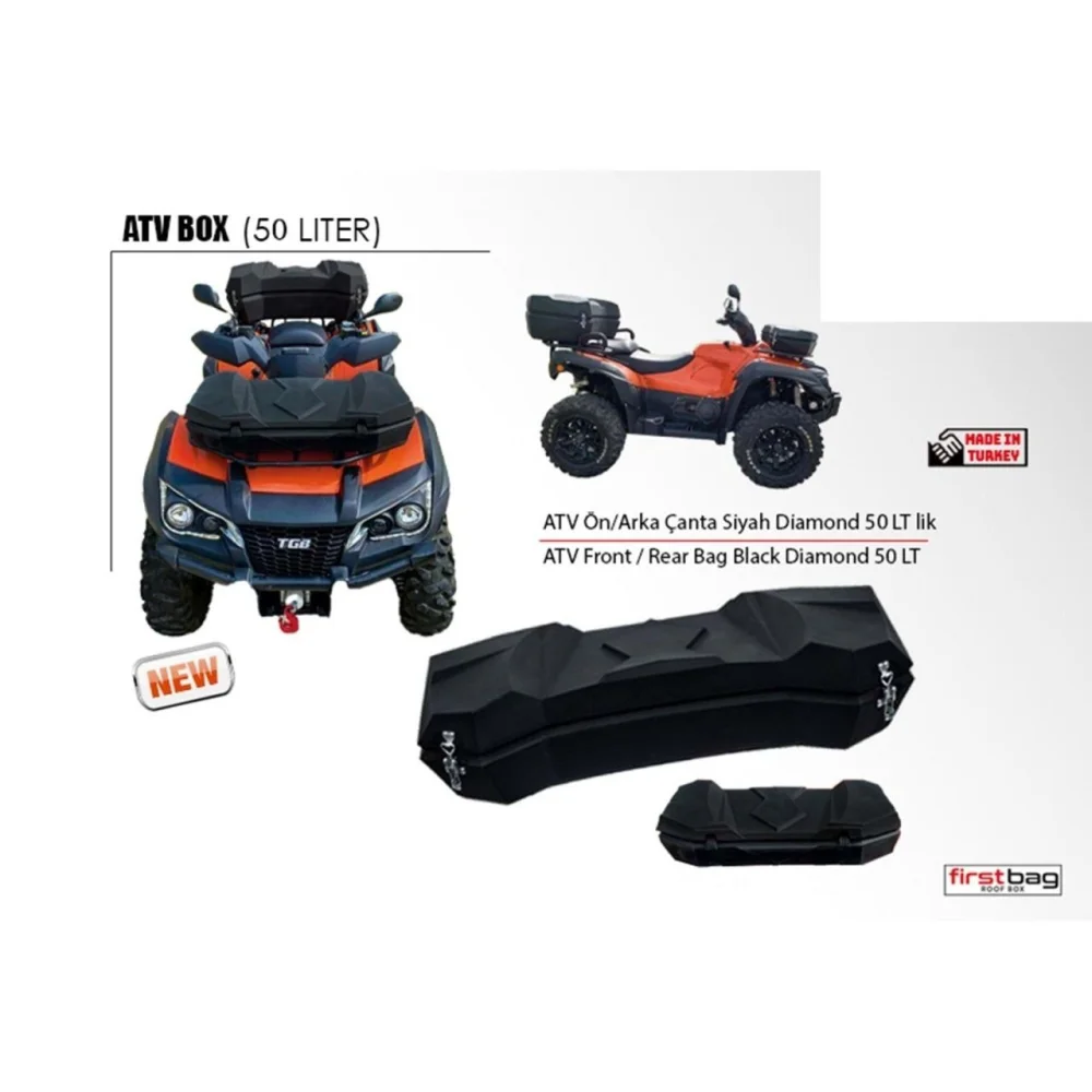 Atv Çantası Uyumlu Ön Arka Diamond 50 Litre, Mat Siyah ,Kilitli Pe