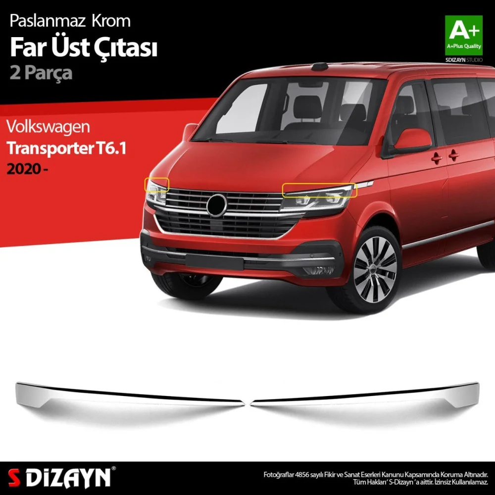 Drs Tuning Transporter Uyumlu T6.1 Krom Far Üst Çıtası 2 Parça. 2020 Üzeri