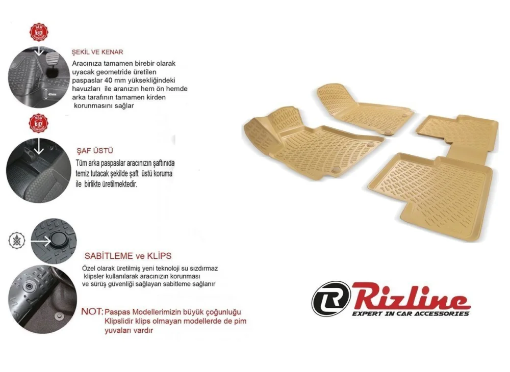 Rizline Drs Tuning Audi Uyumlu A6 Bej 2005-2006 Model 3D Havuzlu Paspas Drs Tunıng