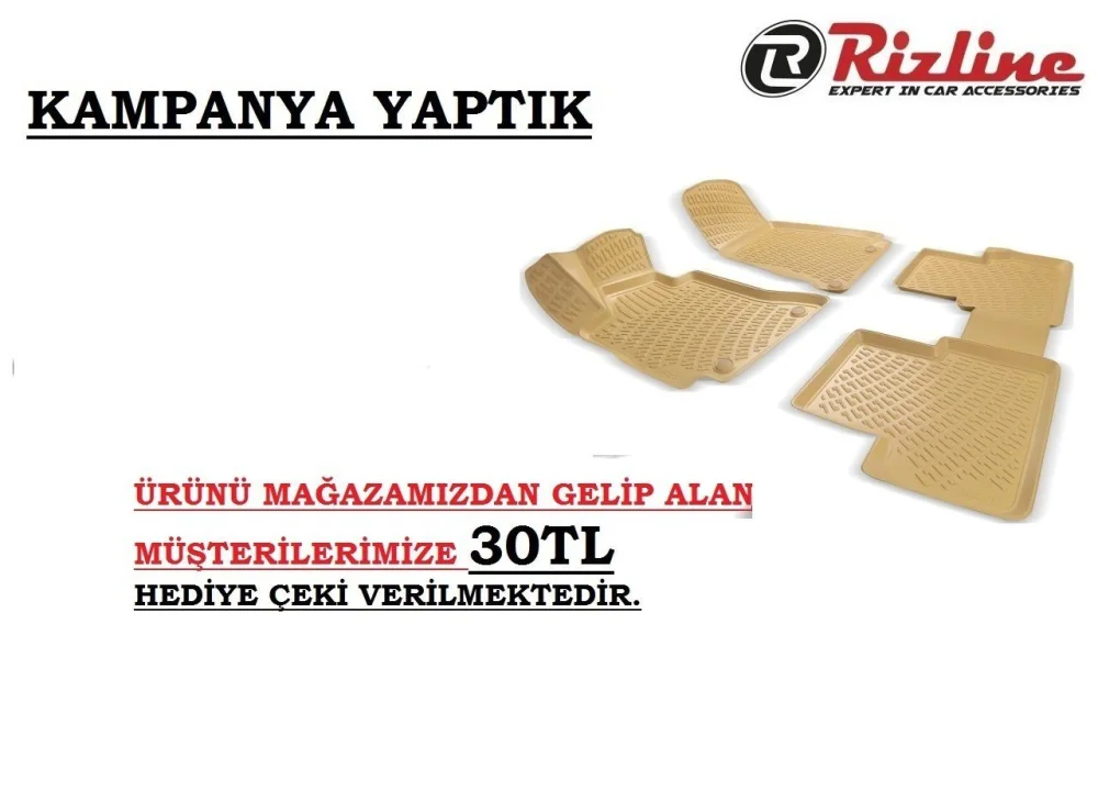 Rizline Renault Uyumlu Fluence 3D Havuzlu Oto Paspas Bej Ücretsiz Kargo