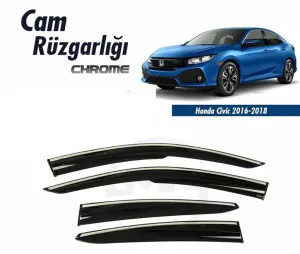 Honda Civic Uyumlu Fc5 Kromlu Cam Rüzgarlığı 2016-2021 Sunplex Krom Rüzgarlı