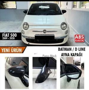 Fiat 500 Type 312 Uyumlu (2009-2020) Batman Yarasa Ayna Kapağı (Parlak Siyah)