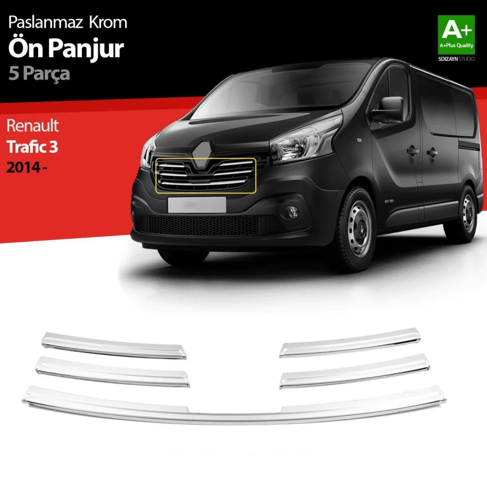 Renault Traffic Uyumlu Krom Ön Panjur 5 Parça. 2015 Üzeri