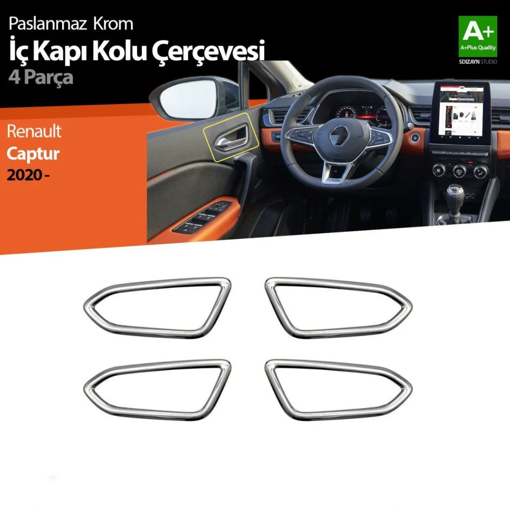 Renault Captur Uyumlu 2 Krom İç Kapı Kolu Çerçevesi 4 Parça. 2020 Üzeri