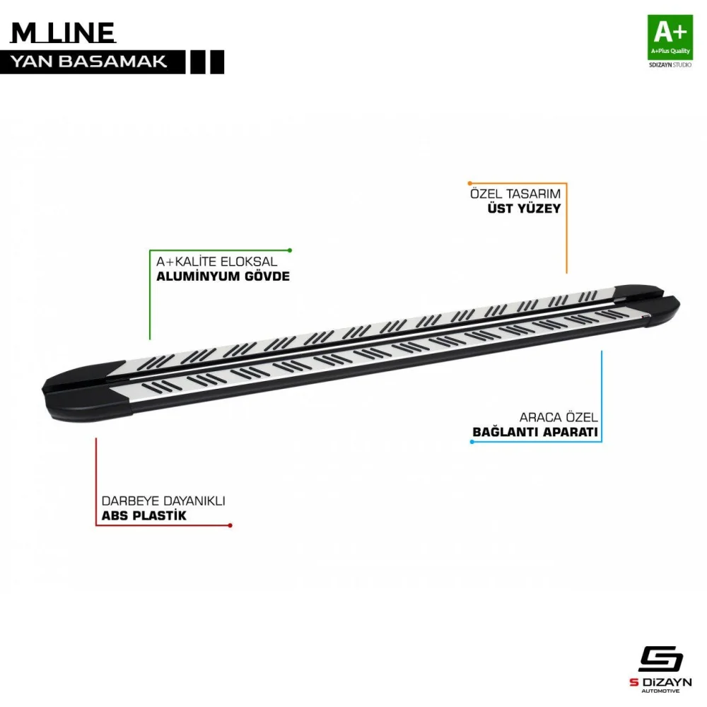 Ford Connect Uyumlu M-Line Gri Yan Basamak 188 Cm 2002-2014